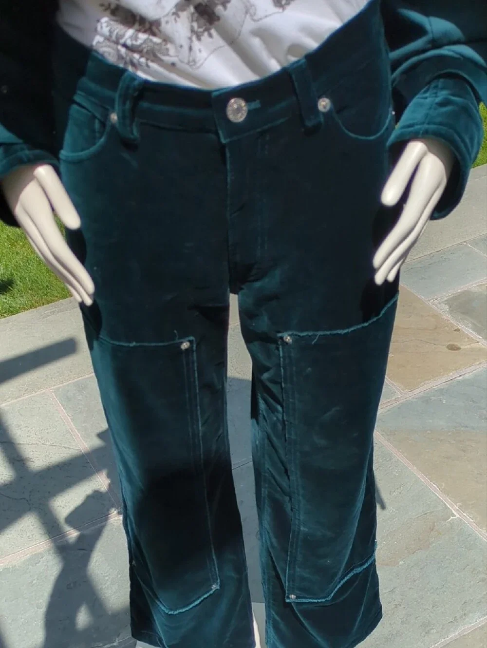 Re/Done Teal Velvet Wide-Leg Pants with Matching Jacket